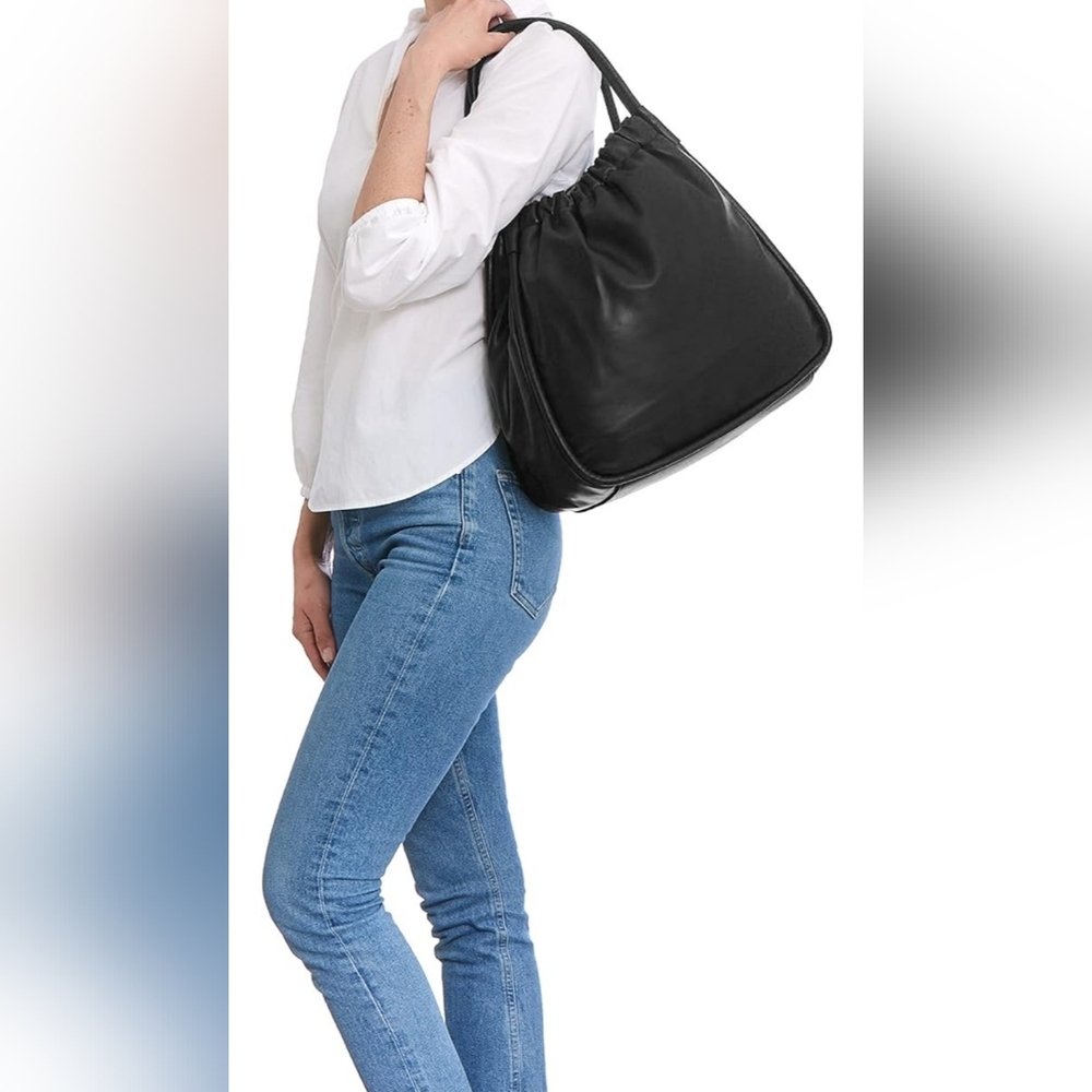 Lulu Dharma Black Pleated Tote/Shoulder Bag